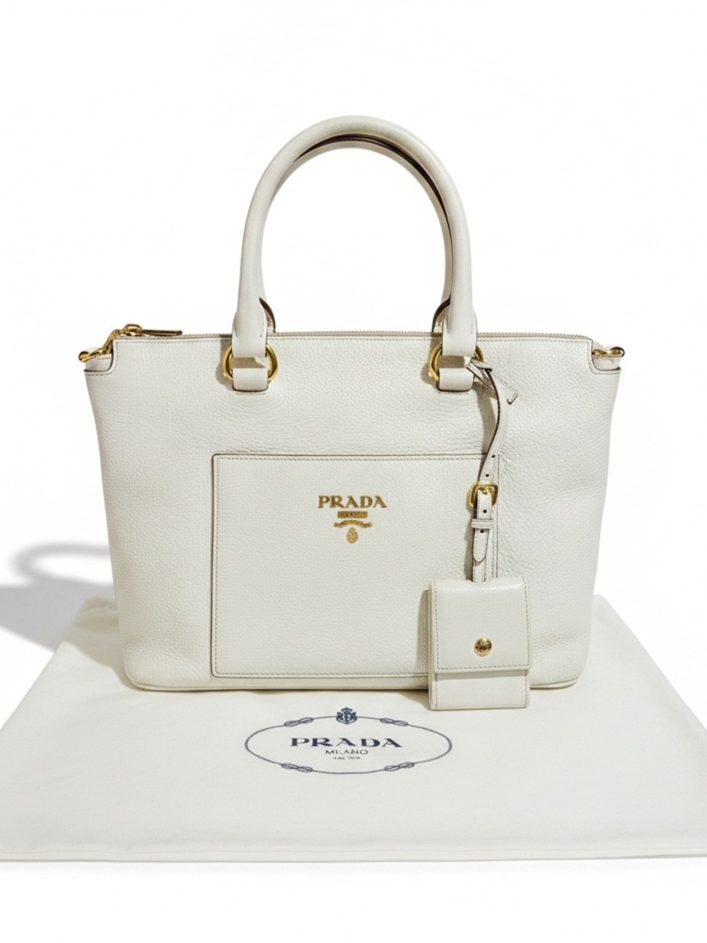 Prada White Leather Tote with Gold Hardware